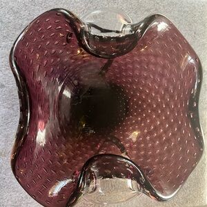 Murano Amethyst Bullicante Controlled Bubbles Rolled Edge Decorative Glass Dish